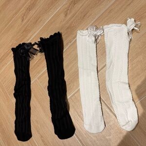 Black and White Knee-High Socks with Bows